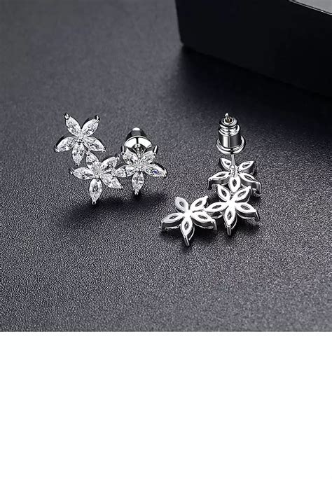 Jual Glamorousky Fashion Simple Flower Earrings With Cubic Zirconia