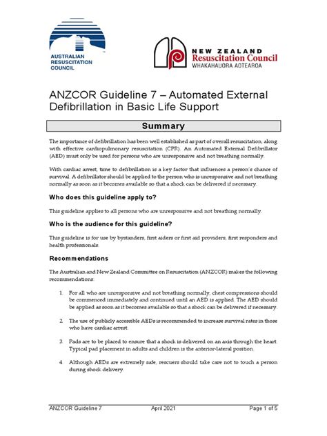 Anzcor Guideline 7 Aed Apr 2021 Pdf Cardiac Arrest