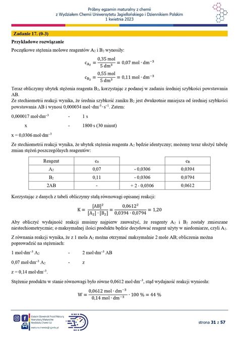 Próbna MATURA z chemii 2023 r z Wydziałem Chemii Uniwersytetu