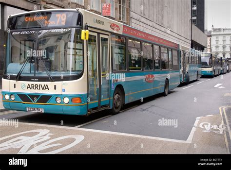 A Line Of Arriva Single Decker Buses In Liverpool Stock Photo Alamy