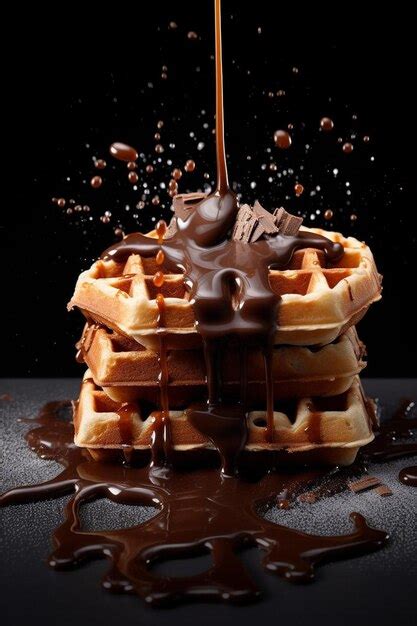 Premium AI Image A Waffle With Chocolate Syrup On It Is Surrounded By