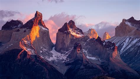 Close Up Shot Of Torres Del Paine Mountain Range In The Morning