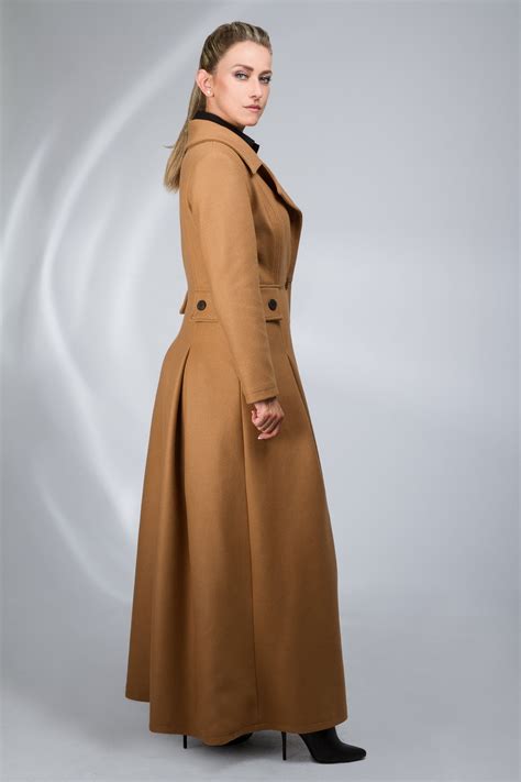 Women Long Camel Coat Fit And Flare Coat Long Wool Coat Etsy