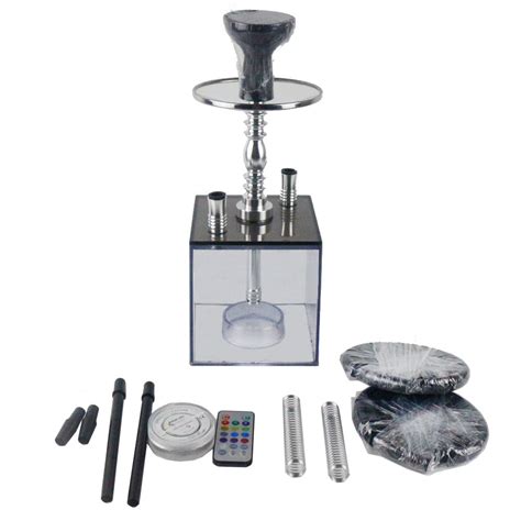 Arab Acrylic Water Bottle Set With Led Lights Square Double Pipe Hookah