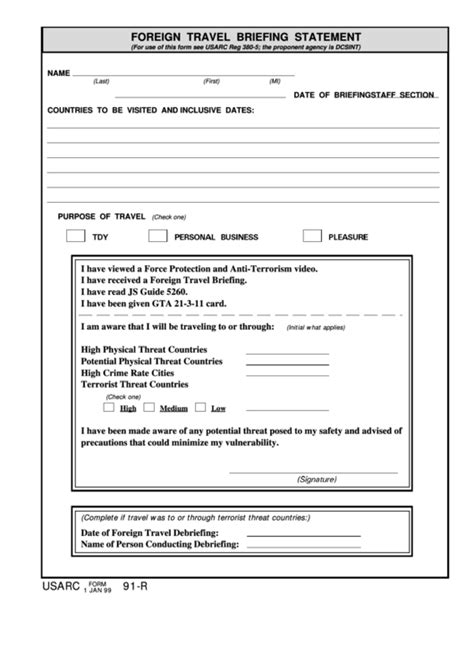 Usarc Form 91 R Fillable Printable Forms Free Online