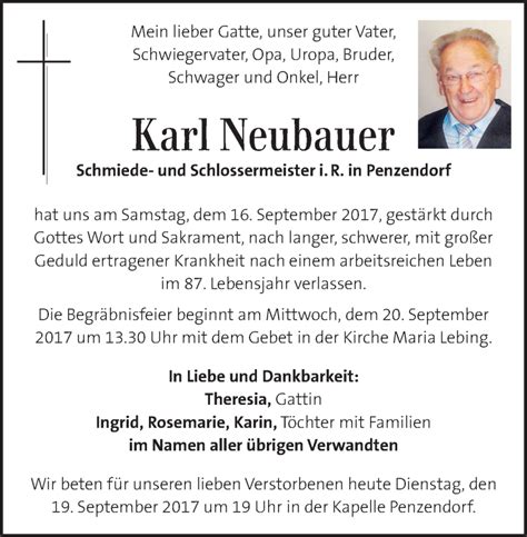 Traueranzeigen Von Karl Neubauer Trauer Kleinezeitung At