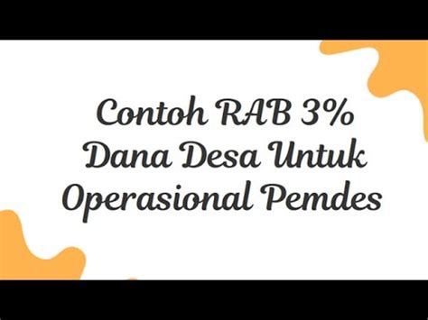 Contoh RAB 3 Dana Desa Untuk Operasional Pemdes YouTube