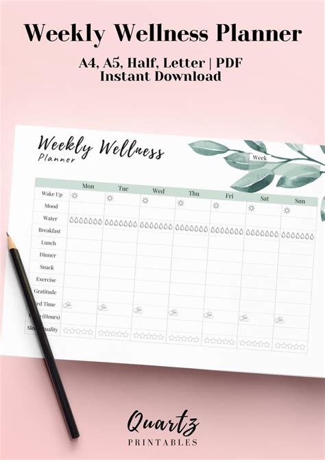 Weekly Wellness Planner Printable Wellness Chart Meal Etsy Hong Kong Printable Planner