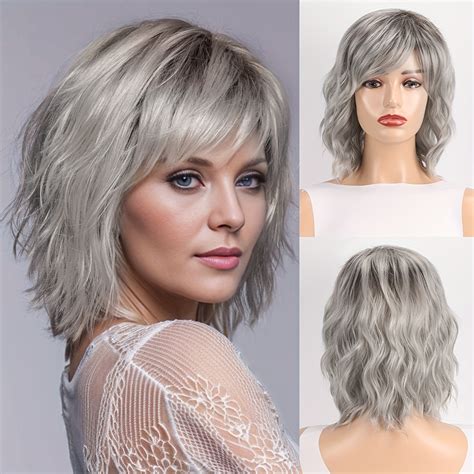 Bob Wigs With Bangs Loose Wave Shoulder Length Wig 16 Inch Heat