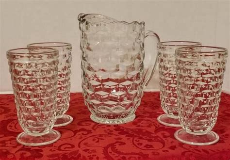 Indiana Colony Whitehall Clear Glass Cubist 51oz Pitcher And Etsy