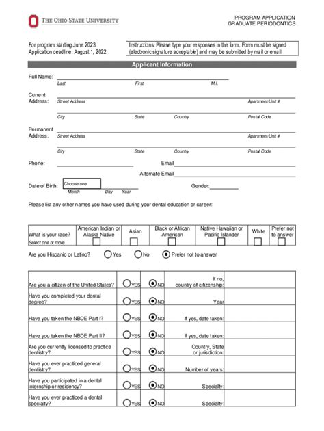 Fillable Online Dent Osu OSU Graduate Periodontics Application Fax