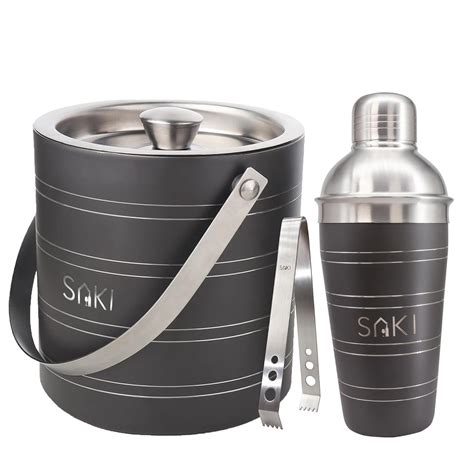 Buy Saki Gun Metal Ring Design Stainless Steel Double Wall Ice Bucket And Cocktail Shaker Combo