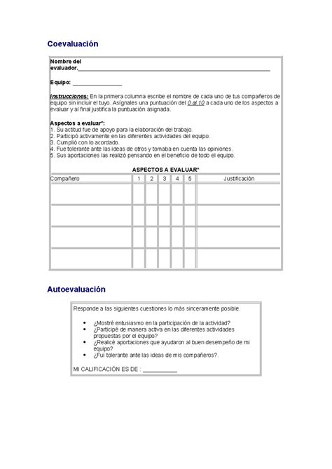 Coevaluacion uv Plantilla grupal Coevaluación Nombre del Studocu