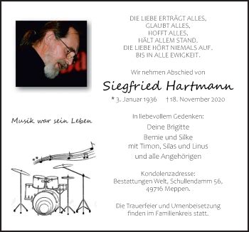 Traueranzeigen Von Siegfried Hartmann Noz Trauerportal