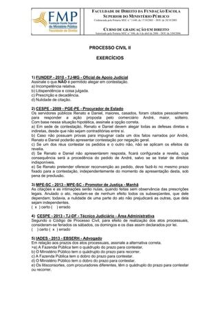 Exercícios de Processo Civil II PDF