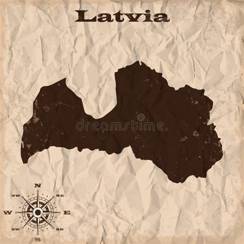 Latvia Old Map With Grunge And Crumpled Paper Vector Illustration