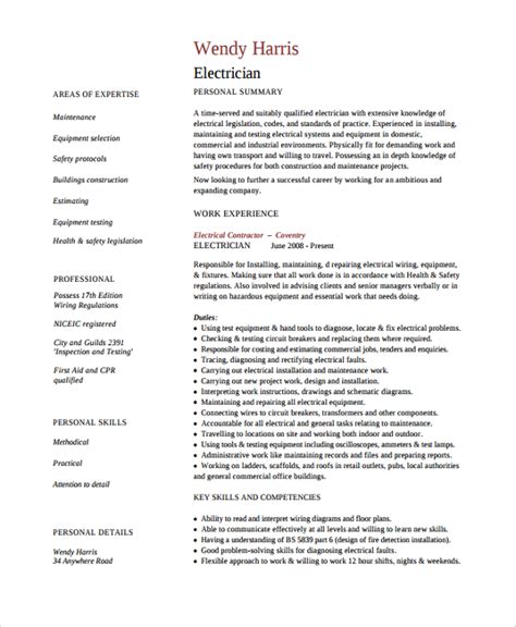 Free 7 Sample Electrician Resume Templates In Pdf Ms Word