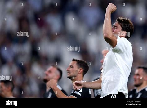 Dusan Vlahovic Of Juventus Fc Celebrates At The End Of The Serie A