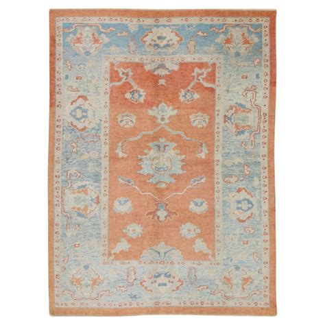 Red And Blue Floral Handwoven Wool Turkish Oushak Rug 4 10 X 6 11 For