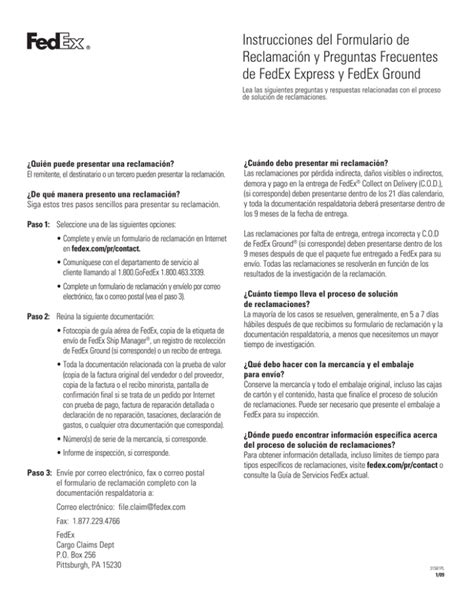 Instrucciones del Formulario de Reclamación y Preguntas