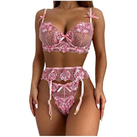 Ou Lingerie Femme Ensemble De Trois Pi Ces Bikini Fendu En Broderie