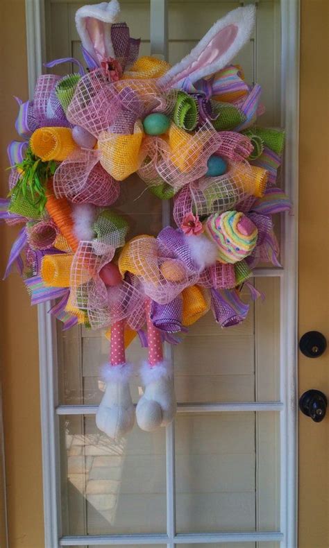 Easter Bunny Wreath Pastel Spring Wreath Deco Mesh Wreath Etsy