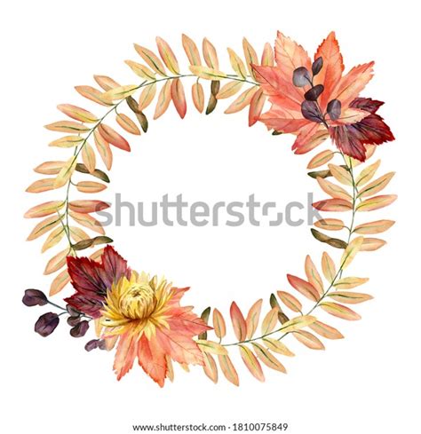 Watercolor Hand Painted Autumn Wreath Rowan Stock Illustration