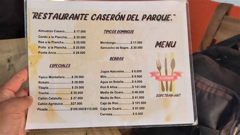 Carta de Restaurante El Caserón Sopetrán