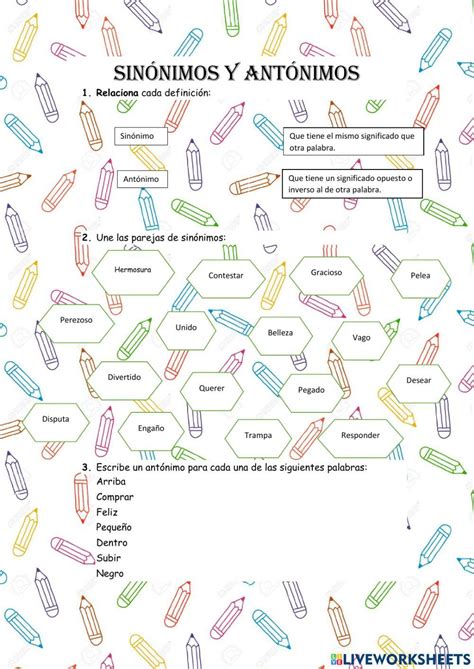 Sinónimos Y Antónimos Interactive Worksheet For Cuarto Live Worksheets