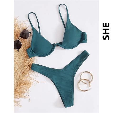 Swimsuit Swimwear Outdoor Swimming Attire Beach 2 Piece Underwire High Waist Bikini Set For