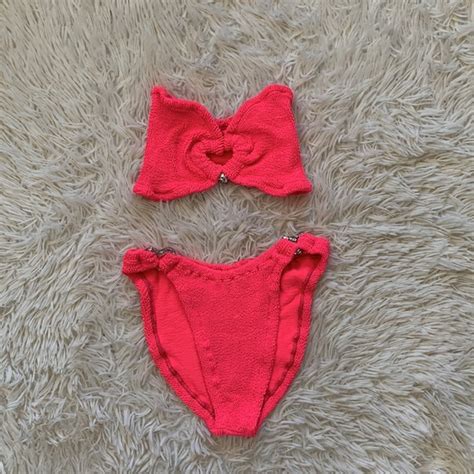 Hunza G Swim Nwt Hunza G Nicole Crinkled Embellished Bikini In Hot