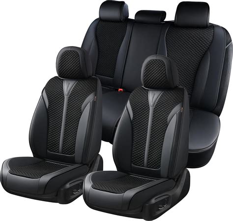 Coverado Seat Covers Full Set Black Seat Covers For Cars Breathable Fabricandleather