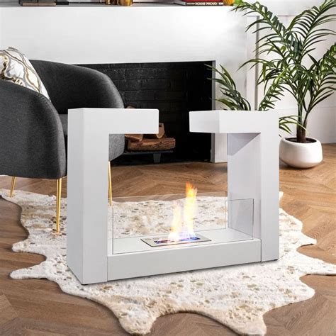 Indoor Bio Ethanol Fireplace Freestanding Bioethanol Fire Double Glass Burner Uk Ebay