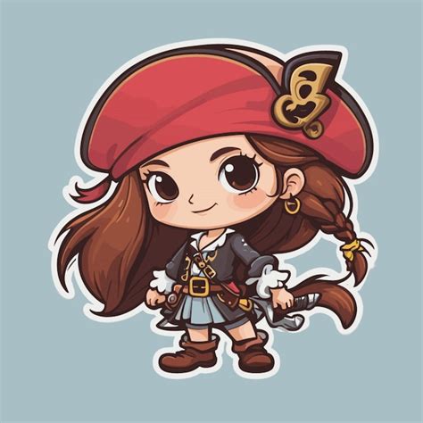 Vector De Dibujos Animados De Niña Pirata Vector Premium