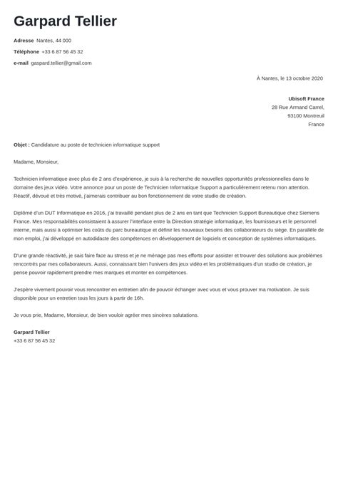 Lettre De Motivation Informatique Technicien D Veloppeur Etc