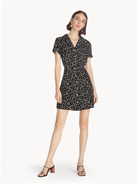 Mini Floral Placket Collar Dress Black Pomelo Fashion