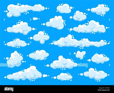 White clouds set. Abstract blue summer sky. Simple cartoon cloud ...