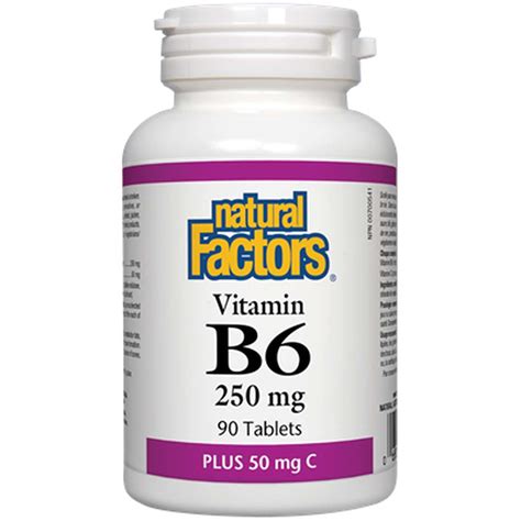 Natural Factors Vitamin B6 250 Mg Plus 50 Mg Vitamin C 250 Mg 90