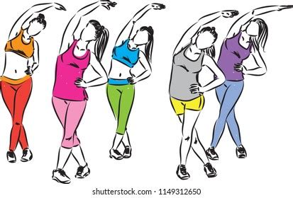 Fitness Group Women Stretching Vector Illustration เวกเตอรสตอก ปลอด