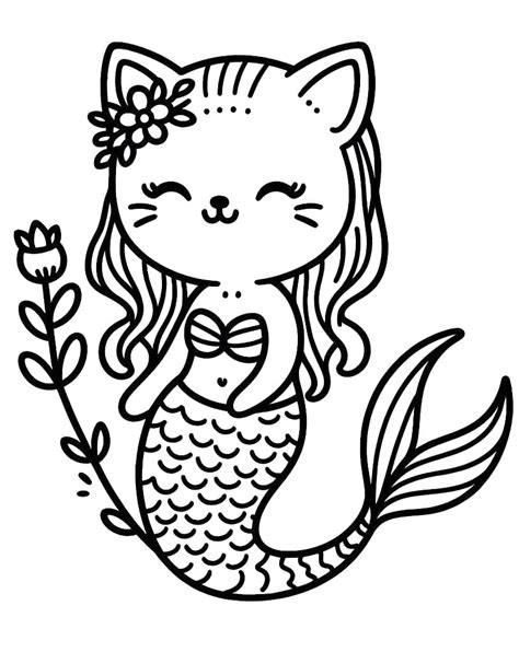 Dibujos De Gato Sirena Alegre Para Colorear Para Colorear Pintar E