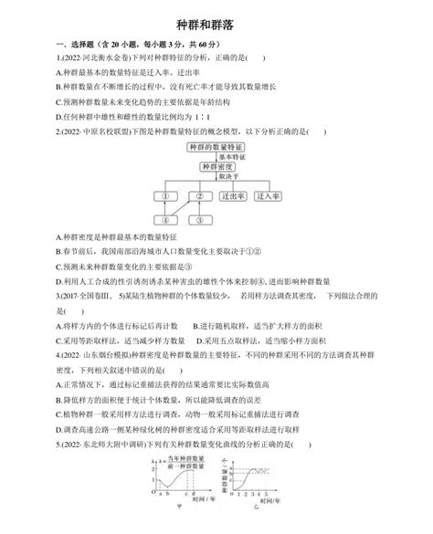 种群和群落（测试卷） 2024届高三高考生物学二轮复习（含答案） 21世纪教育网