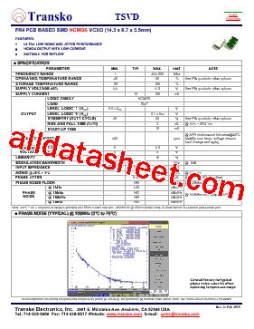 Tsvd Datasheet Pdf Transko Electronics Inc