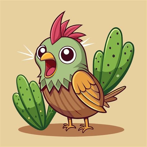 Cactus Wren Screams Vector Kawaii Premium AI Generated Vector