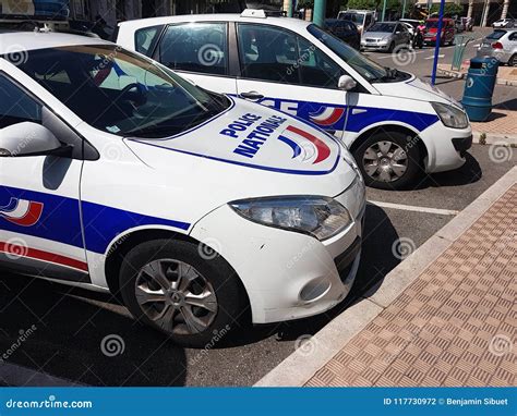 Two French Police Cars Parked In The Street Editorial Photography