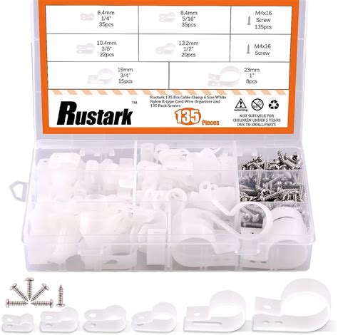 Rustark 135 Pcs Cable Clamp 6 Size White Nylon R Type Cord Wire