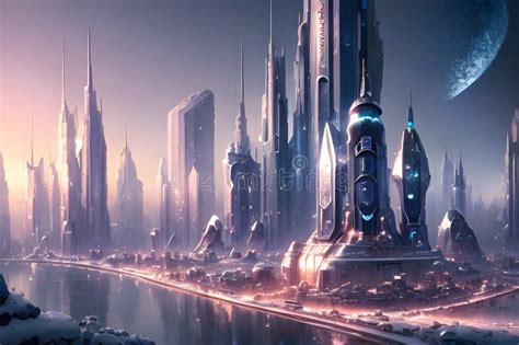 Beautiful Futuristic City Of The Future 2100 Winter Landscape