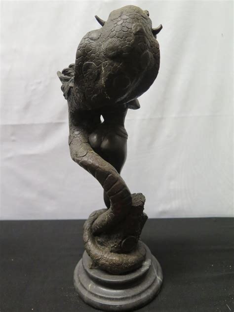 European Bronze Finery Female Sculpture w/ Serpent 14"H