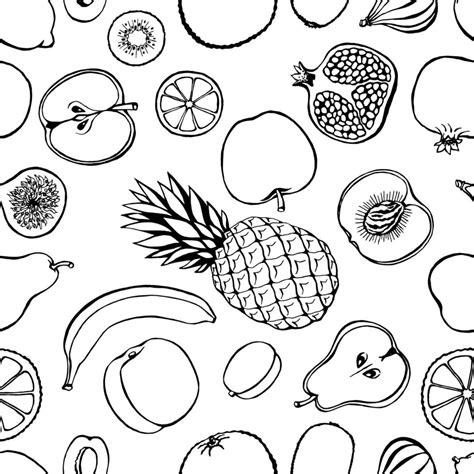 Seamless Pattern With Hand Drawn Fruits Elements Vegetarian Wallpaper