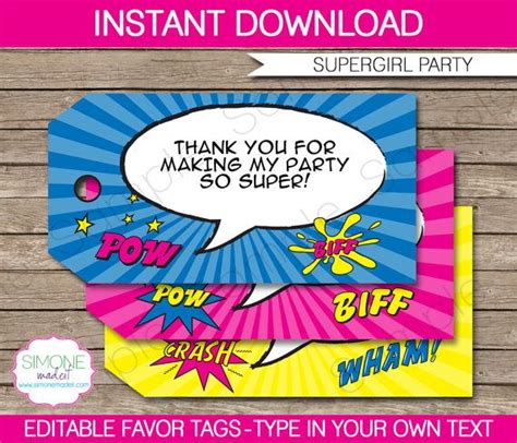 Supergirl Birthday Party Favor Tags Thank You Tags Printable Etsy