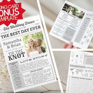 Folded Newspaper Wedding Program Canva Template Printable Etsy